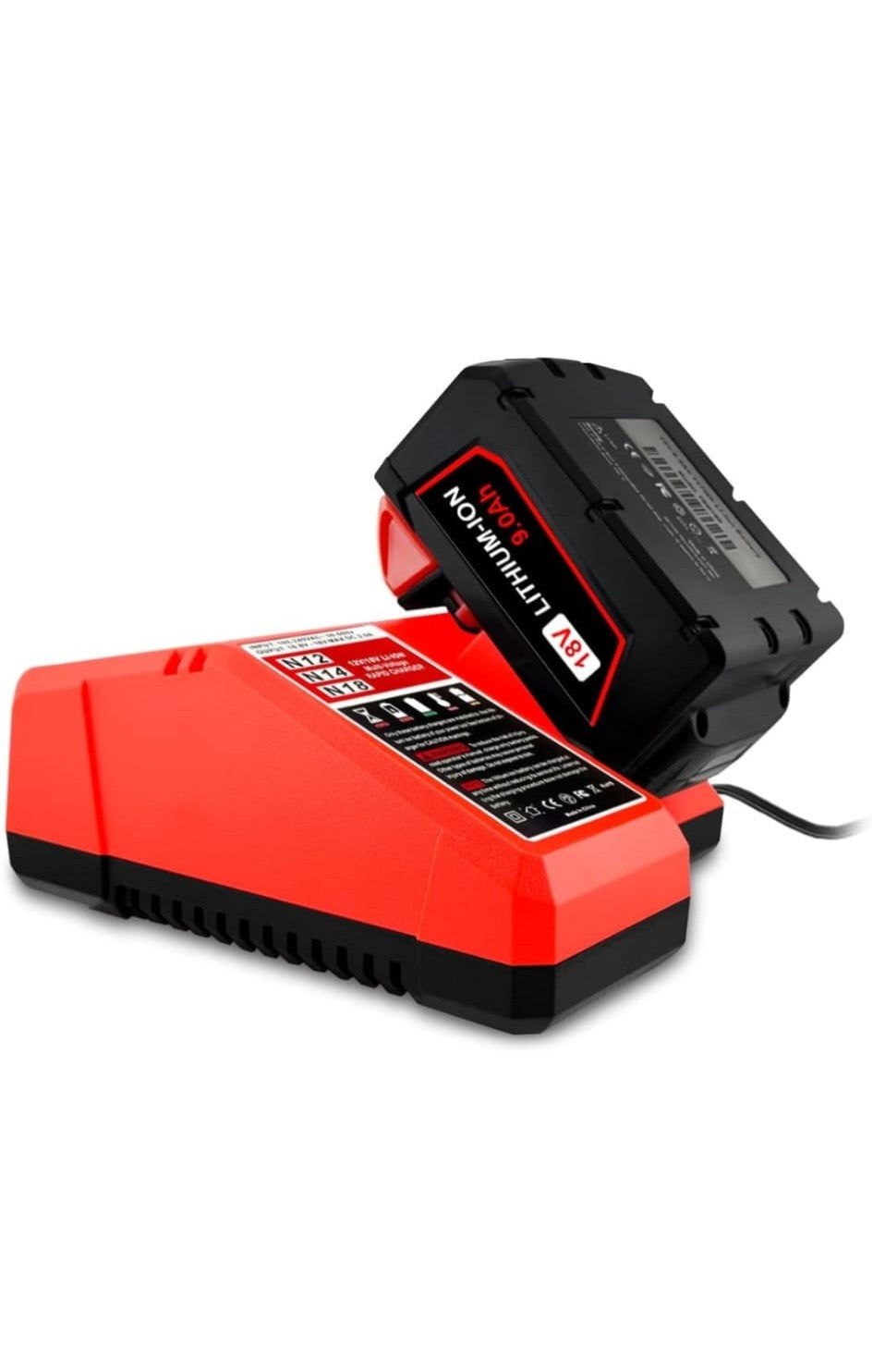 Lizone 2 Pack 18V 9.0Ah Batteries with Charger Combo Kit Replacement for Milwaukee 18V Battery and Charger 8Ah 9Ah 48-11-1880 48-11-1890 Compatible with Milwaukee 18V M-18 Lithium Battery and Charger