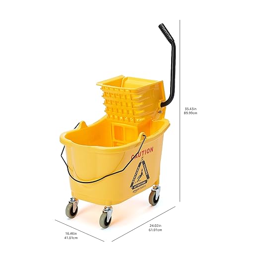 Basics Commercial Side Press Wringer Floor Cleaning Mop Bucket on Wheels, 35-Quart, Yellow