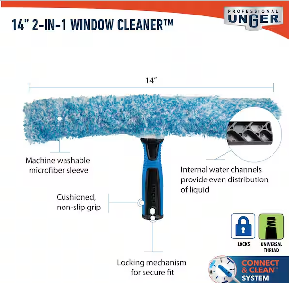 Unger 14 in. 2-in-1 Window Cleaner Squeegee and Scrubber Combo