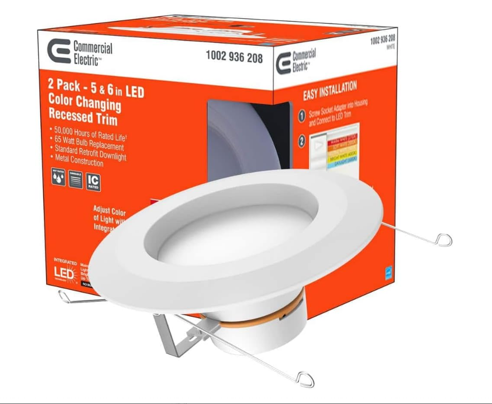 Commercial Electric 6 in. Matte White Integrated LED Recessed Trim 5-Ways (2-Pack) | 2 Pack, Integrated LED, 5 Ways