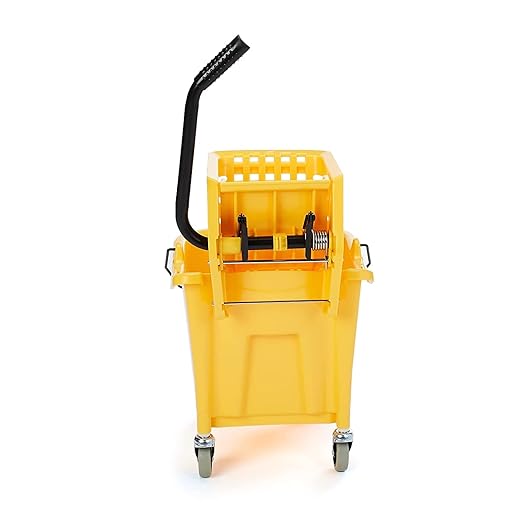 Basics Commercial Side Press Wringer Floor Cleaning Mop Bucket on Wheels, 35-Quart, Yellow