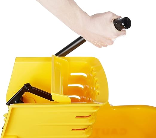 Basics Commercial Side Press Wringer Floor Cleaning Mop Bucket on Wheels, 35-Quart, Yellow