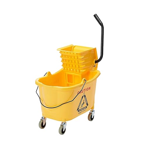 Basics Commercial Side Press Wringer Floor Cleaning Mop Bucket on Wheels, 35-Quart, Yellow