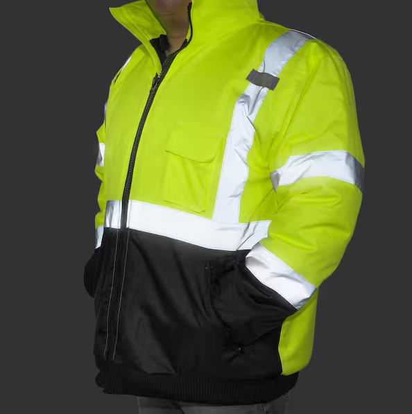 Yellow Mesh High Visibility Reflective Class 3 Safety Vest Bomber Jacket- XL