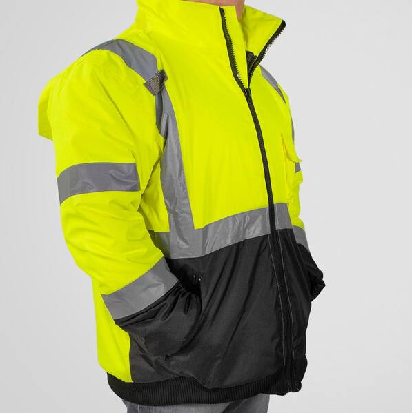 Yellow Mesh High Visibility Reflective Class 3 Safety Vest Bomber Jacket- XL