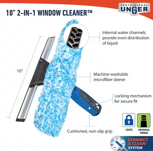 Unger 10 in. 2-in-1 Window Cleaner Squeegee and Scrubber Combo
