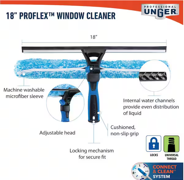 Unger ProFlex 2-in-1 18 in. Window Cleaner Squeegee and Scrubber Combo
